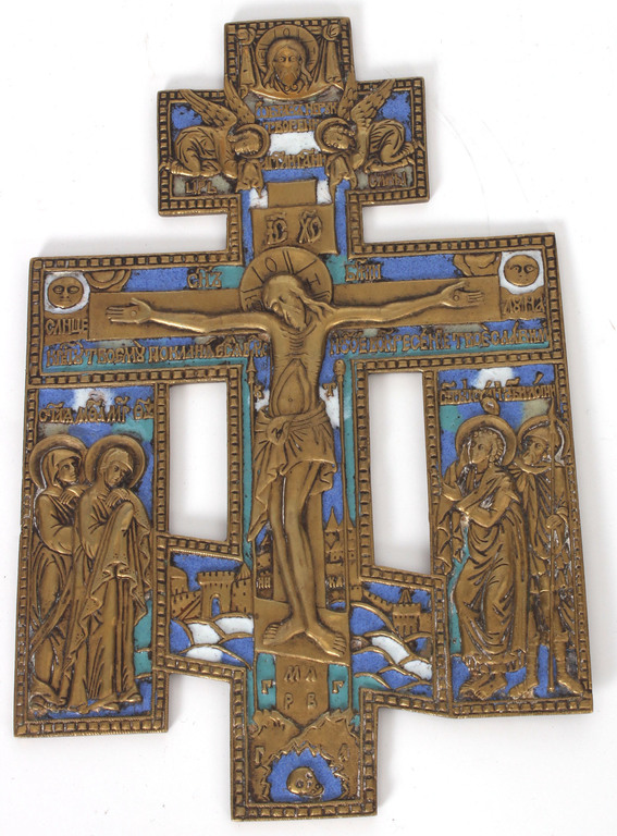 Bronze icon cross with enamels
