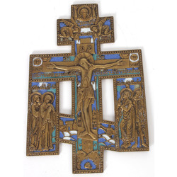 Bronze icon cross with enamels