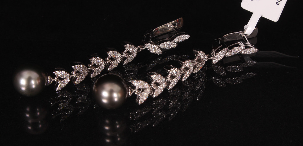 Серьги с бриллиантами, культивированный морской жемчуг (Таити)