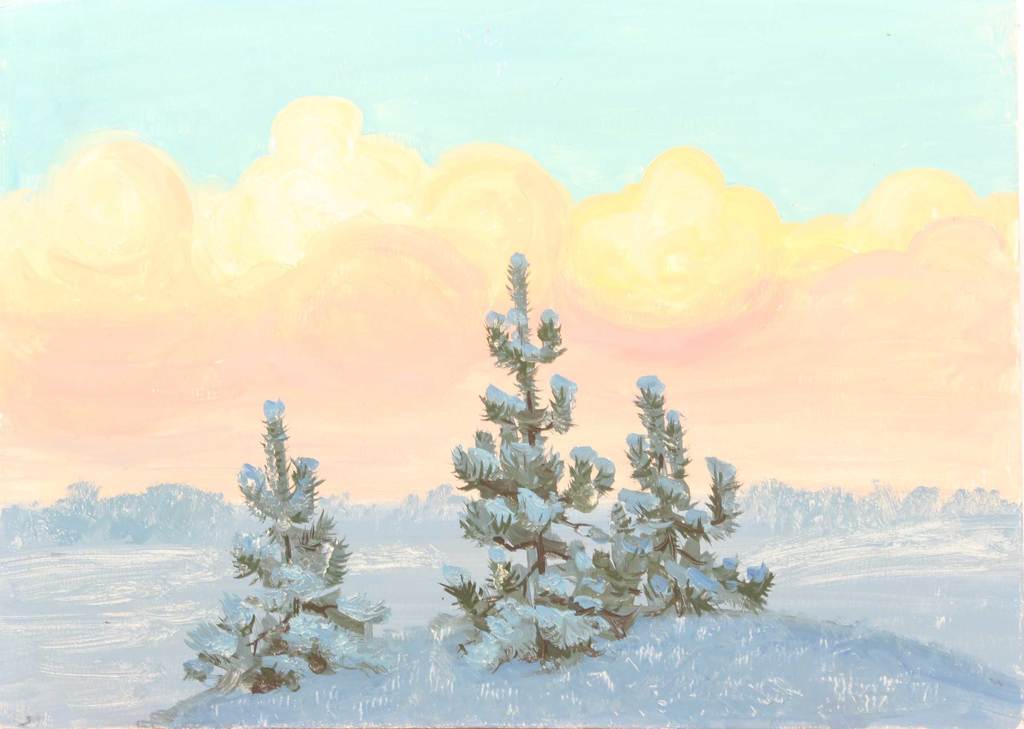 Winter landscape with spruce trees