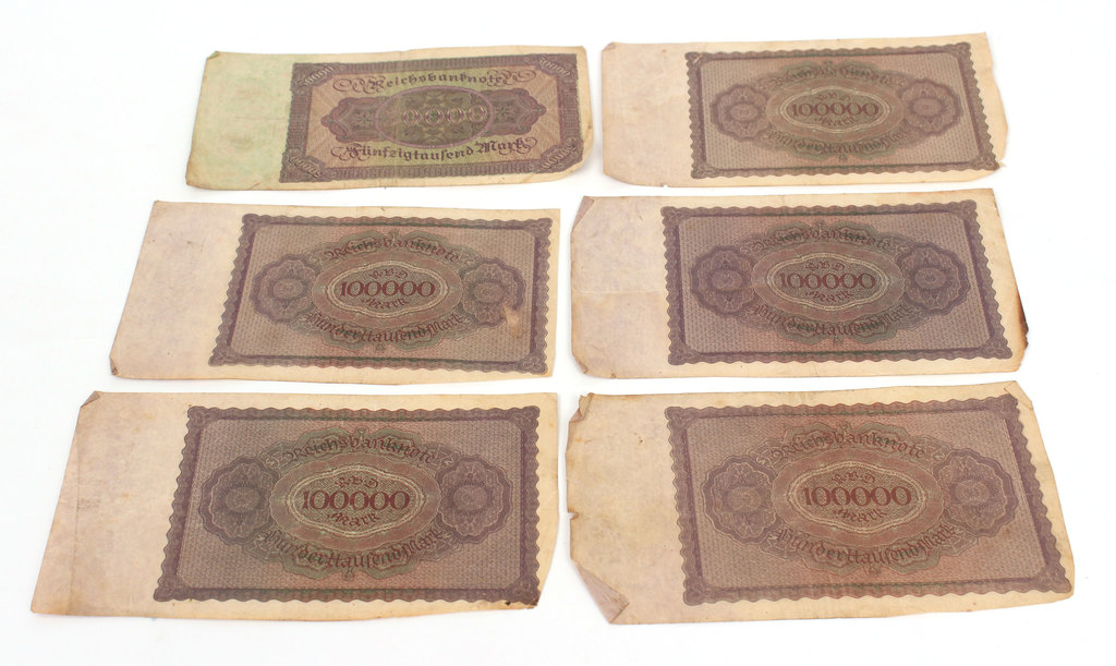 6 Reiha marku banknotes - 500 000 banknote, 100 000 banknote