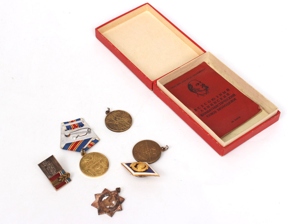 Various Soviet-era awards in a box