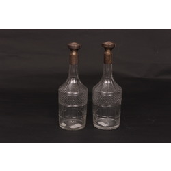 Two glass decanters with silver finish
