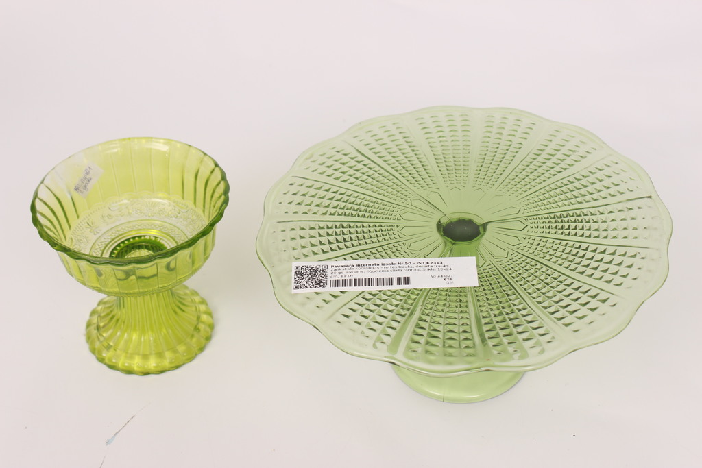 Green glass set - cake bowl, dessert bowl