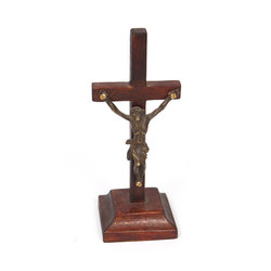 Wooden cross with a bronze figure