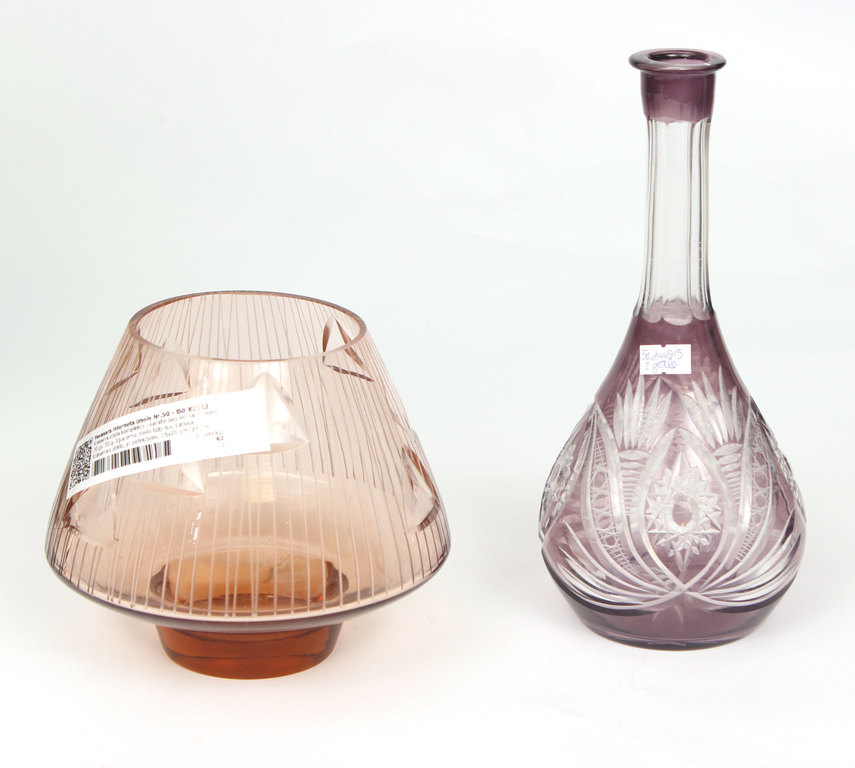Colored glass set - decanter without cork, bowl