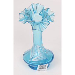 Blue glass vase with painting