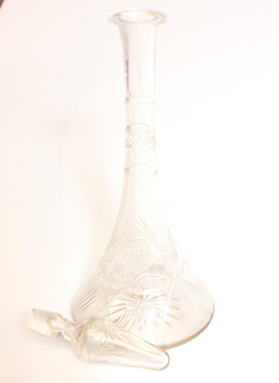 Rare shaped glass carafe with cork (there is a crack)