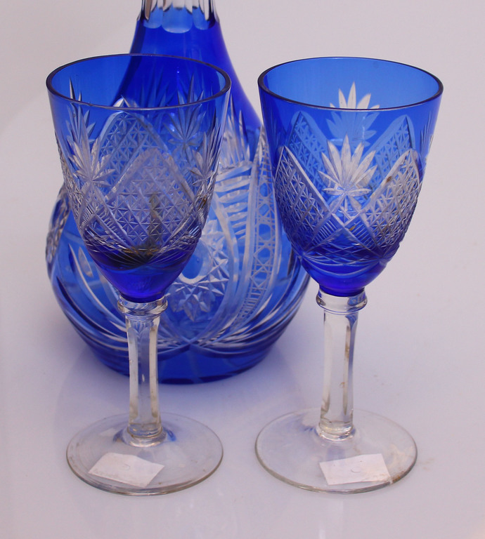 Stained glass decanter and two glasses