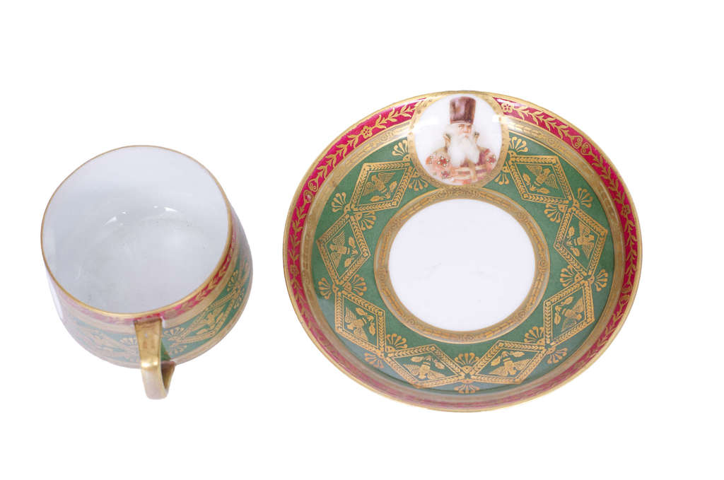 Gardner porcelain cup and saucer with painting and gilding