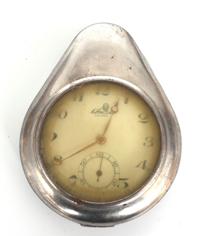 Silver pocket watch with metal frame 