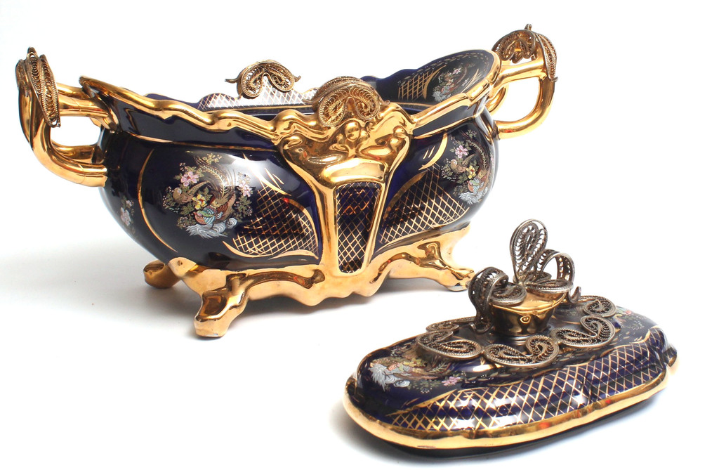 Decorative porcelain dish with cobalt ornaments
