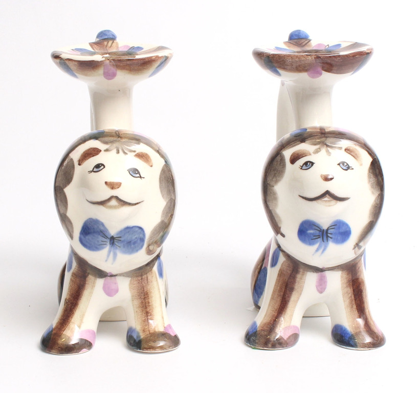 Two faience candlesticks 