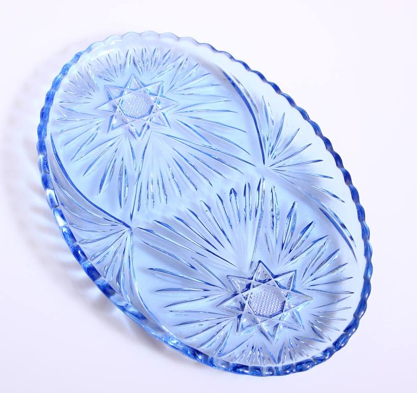 Blue glass serving dish