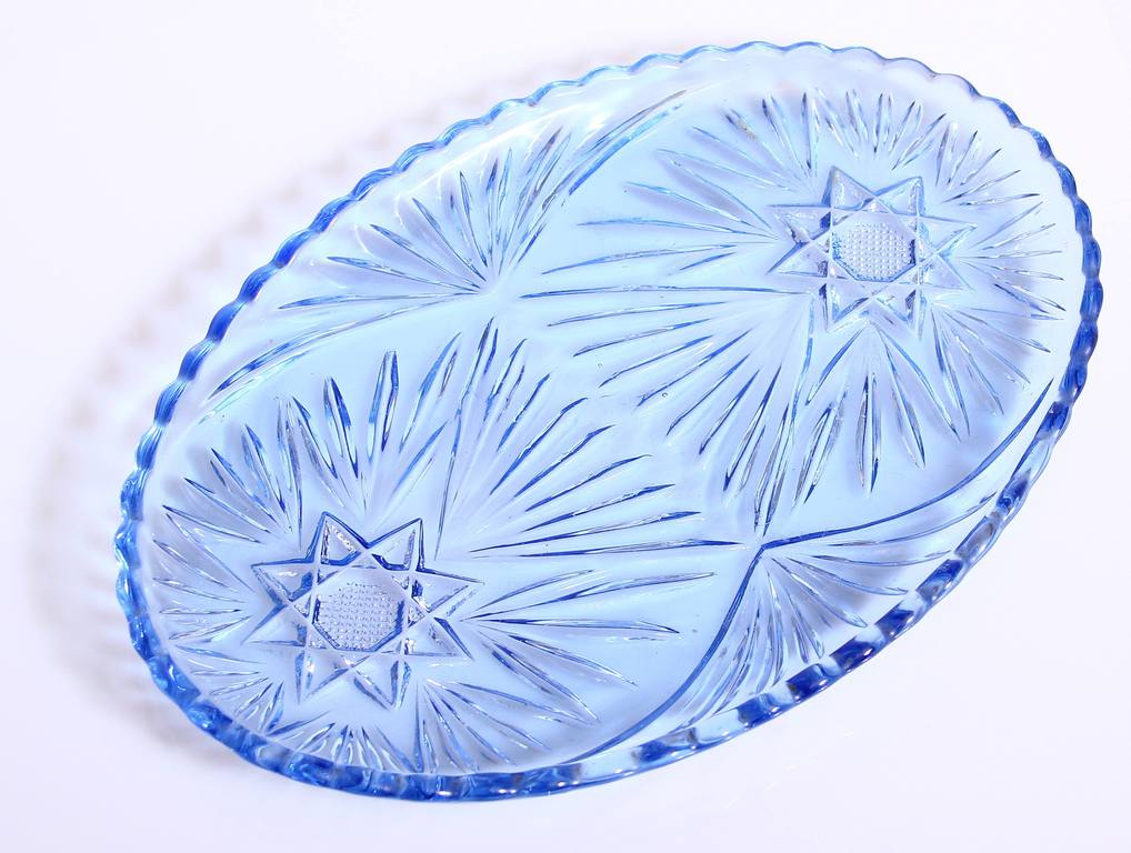 Blue glass serving dish