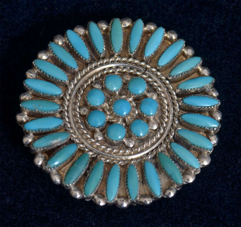 Silver Art Nouveau brooch / pendant with turquoise