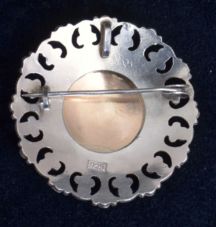 Серебряная брошь / кулон в стиле модерн с кристаллами марказита