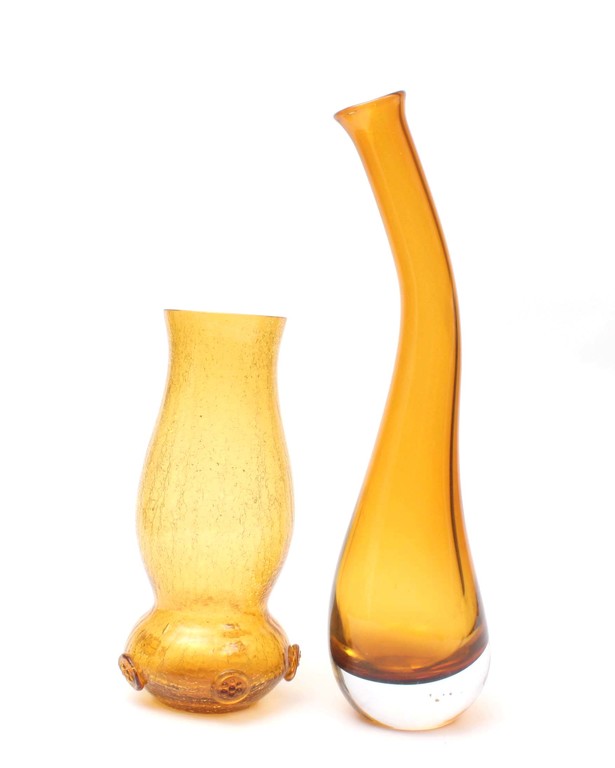 Two yellow glass vases