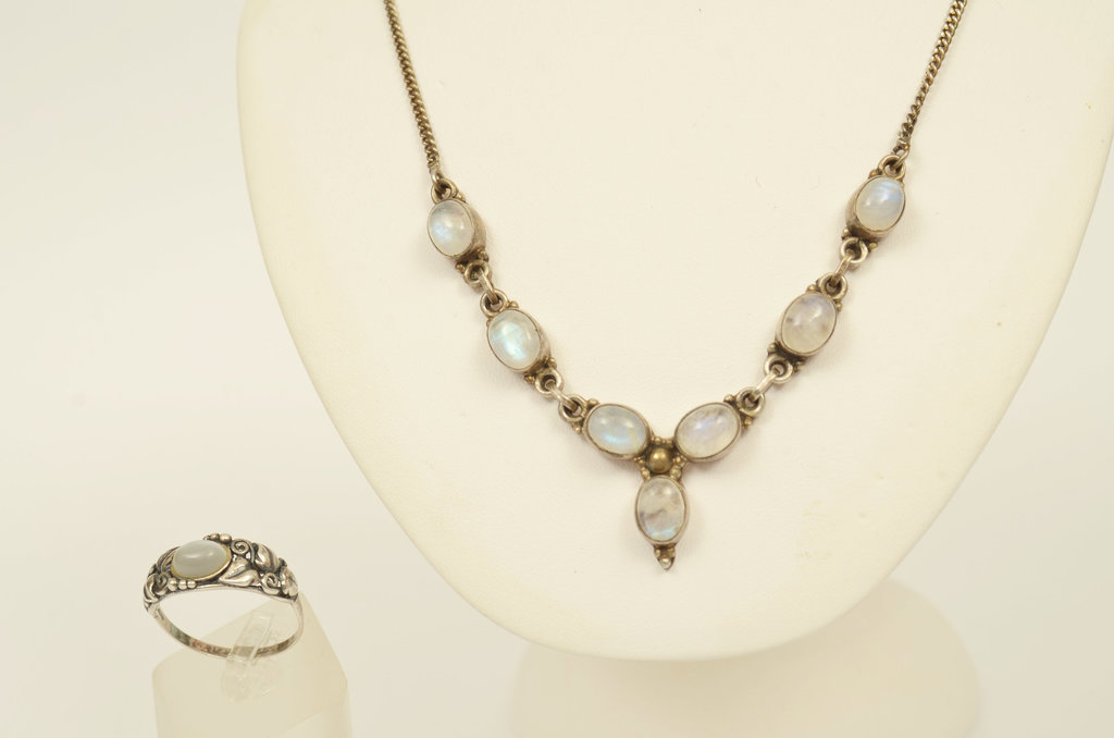 Art deco silver jewelry set (necklace, ring)
