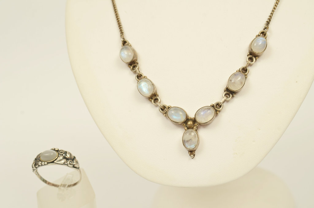 Комплект серебряных украшений арт-деко (ожерелье, кольцо)