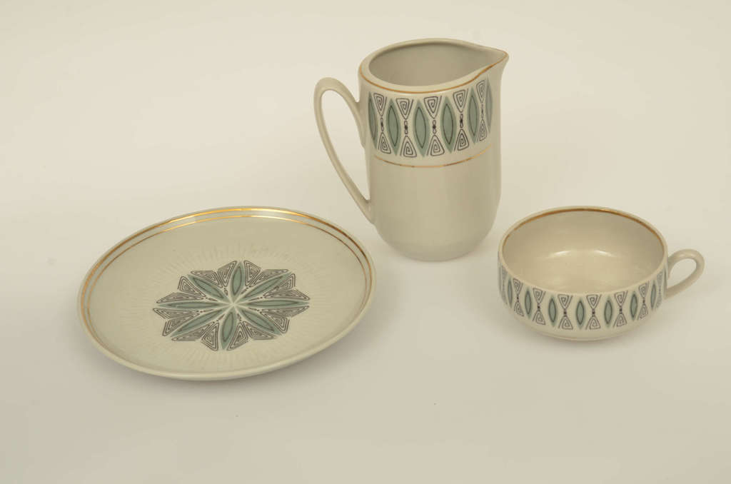 Porcelain set - cup, saucer and cream bowl