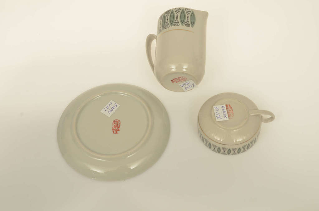 Porcelain set - cup, saucer and cream bowl