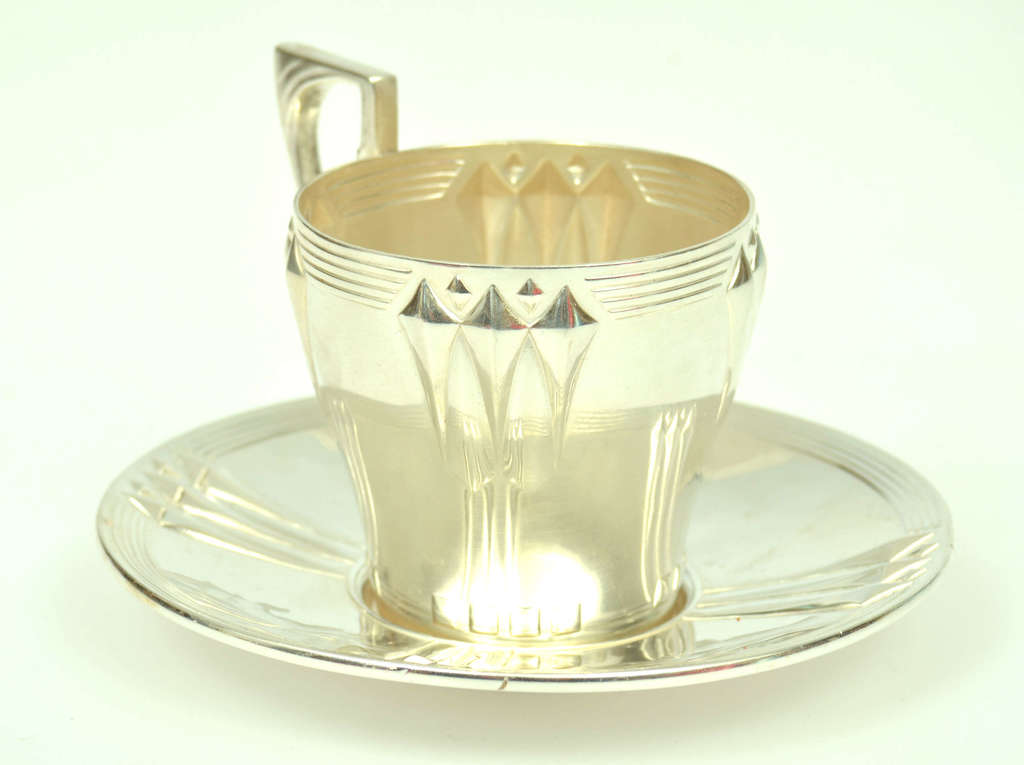 Silver-plated Art Nouveau cup with saucer