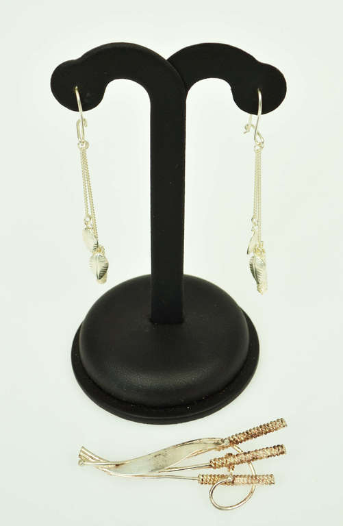 Silver set - earrings and brooch