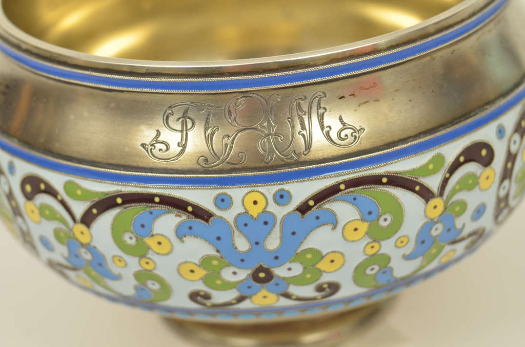 Silver utensil with five colored enamel