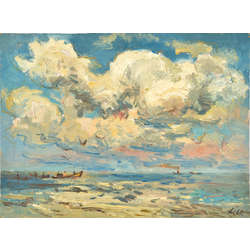 Cumulus clouds over fishing boats