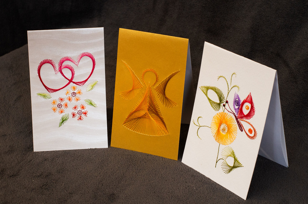 Card set, 3 pcs. (hearts, angel, flowers)