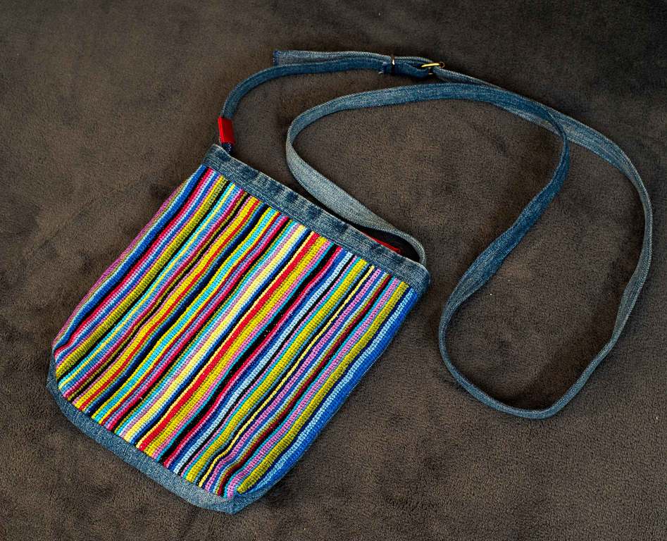 Colorful shoulder bag (stripes / denim)