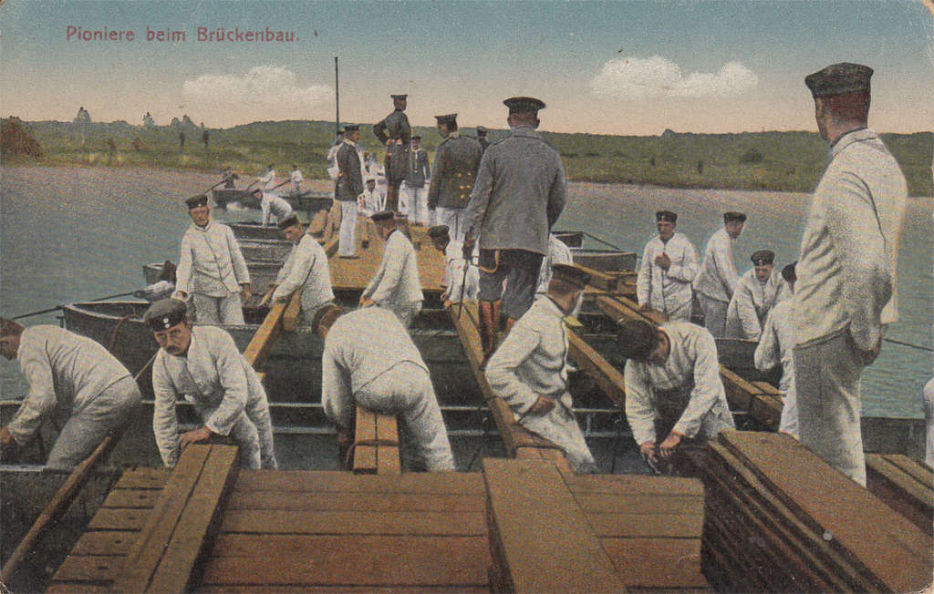 Первая мировая война, немецкая армия, пионеры мостостроения (понтонный мост)