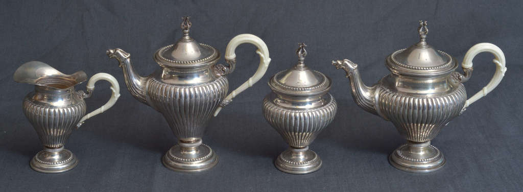 Silver coffee set with silver-plated tray