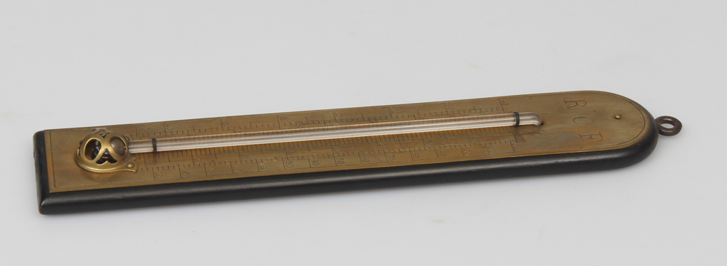 Brass thermometer with wood