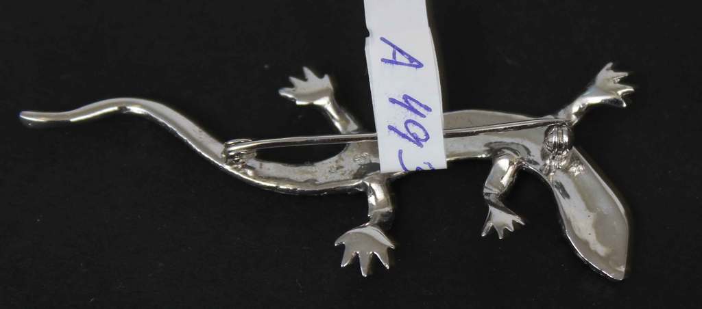 Silver Art Nouveau brooch Salamander with marcasite crystals