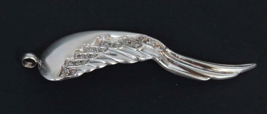 Silver Art Nouveau pendant Angel's wing (Mascot of Success) with crystals
