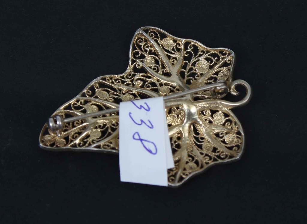 Silver Art Nouveau brooch (gold plated) with marcasite crystals