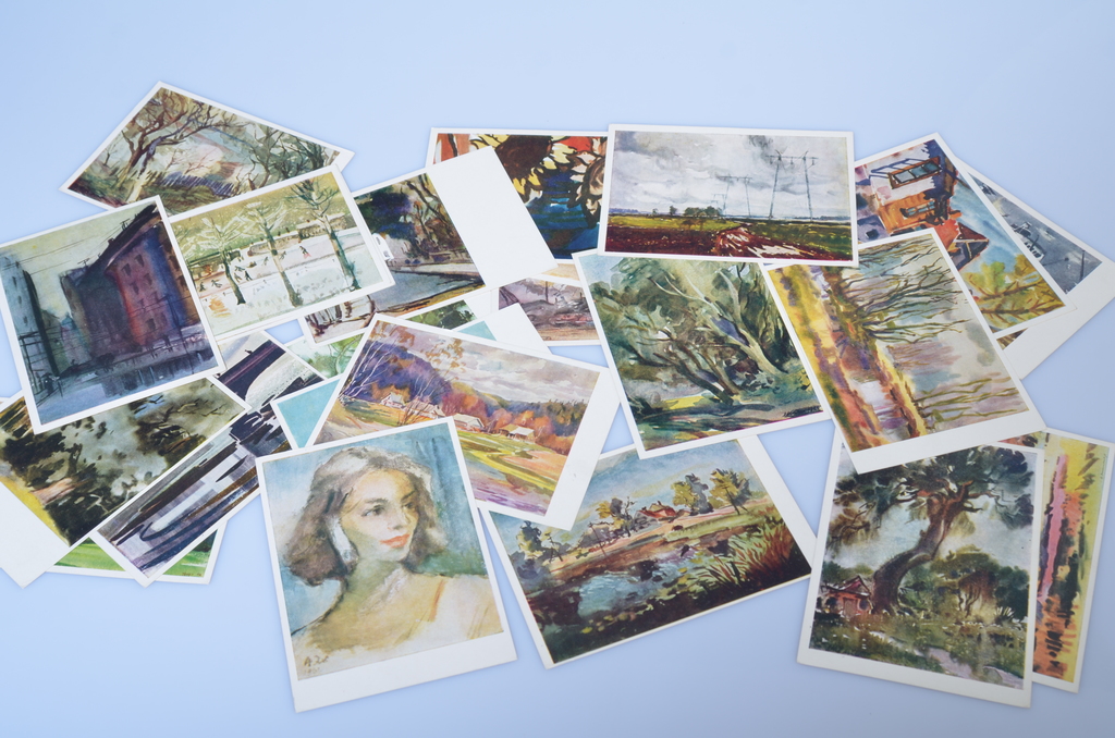 Набор из 23 открыток - акварели латвийских художников.