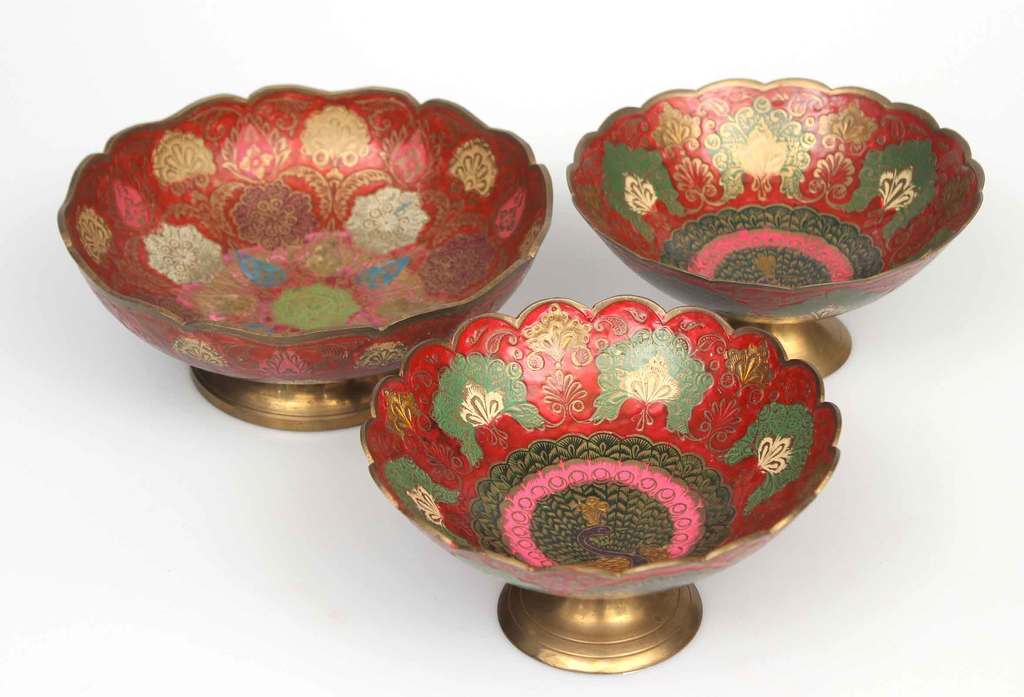 Brass dishes with enamel (3 pcs.)