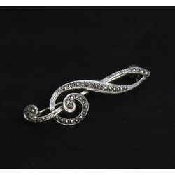 Silver Art Nouveau brooch with marcasite crystals - handmade