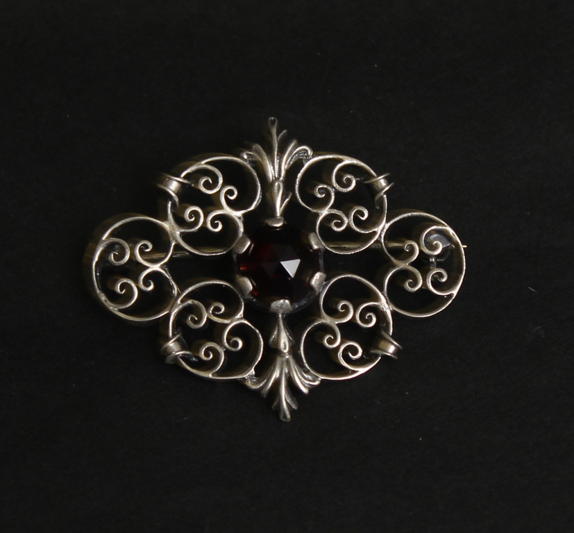 Silver Art Nouveau brooch with garnet ? - handmade