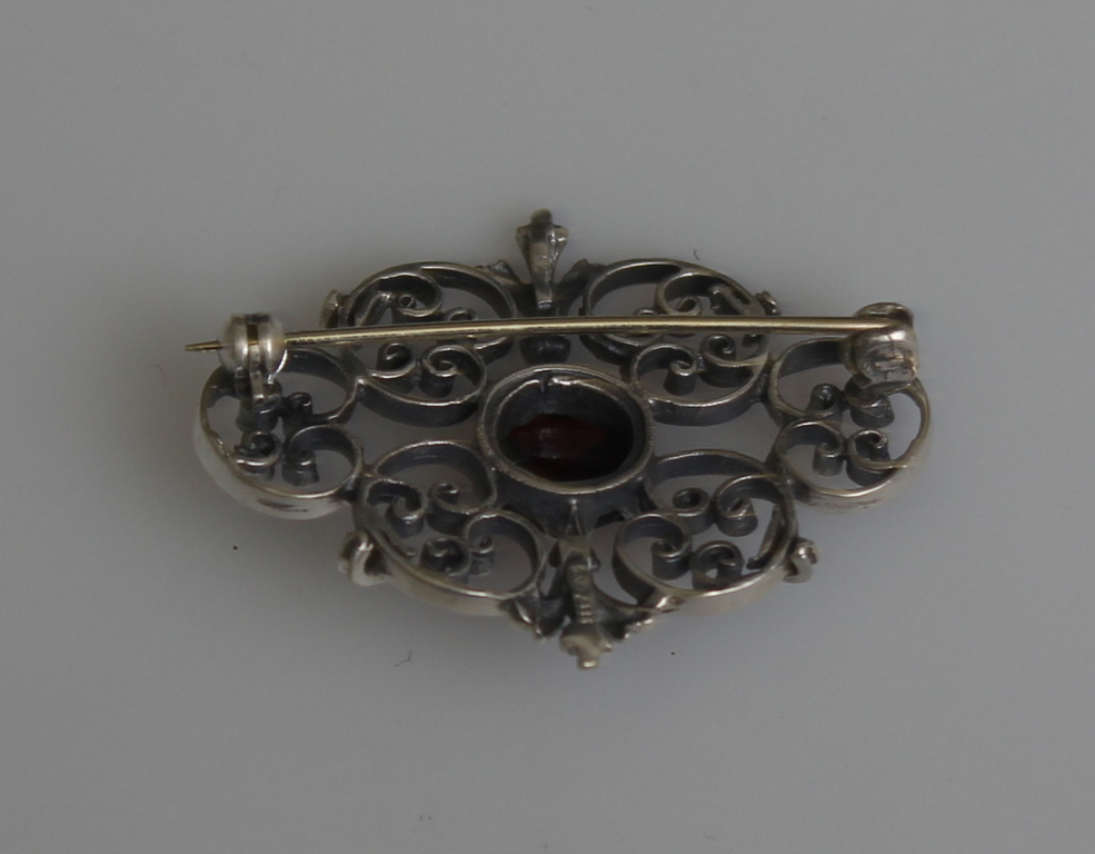Silver Art Nouveau brooch with garnet ? - handmade