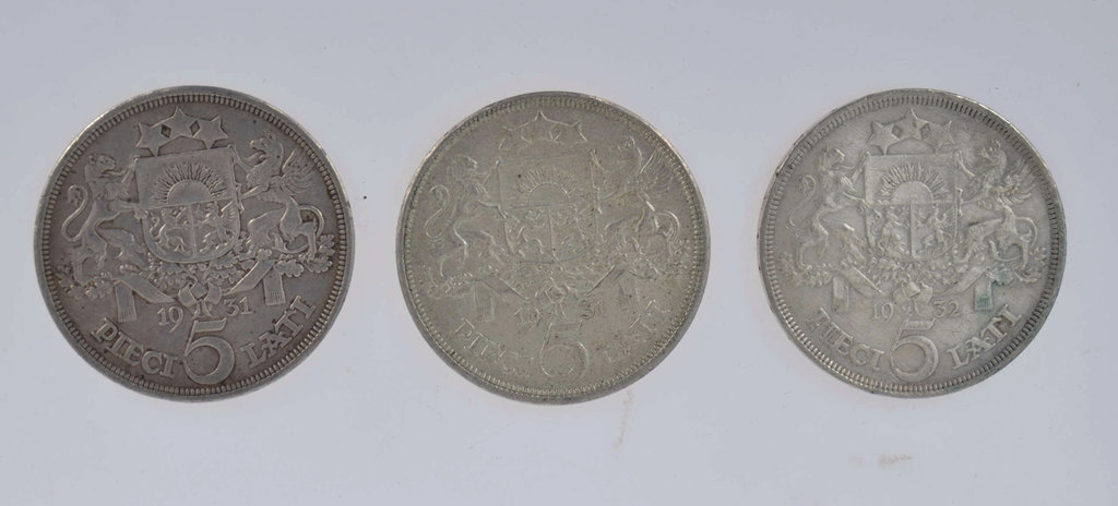 3 silver five lats coins