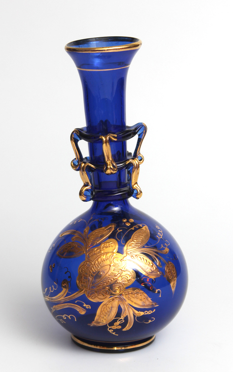 Blue glass vase with gilding