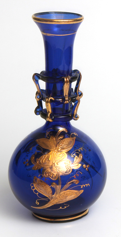 Blue glass vase with gilding