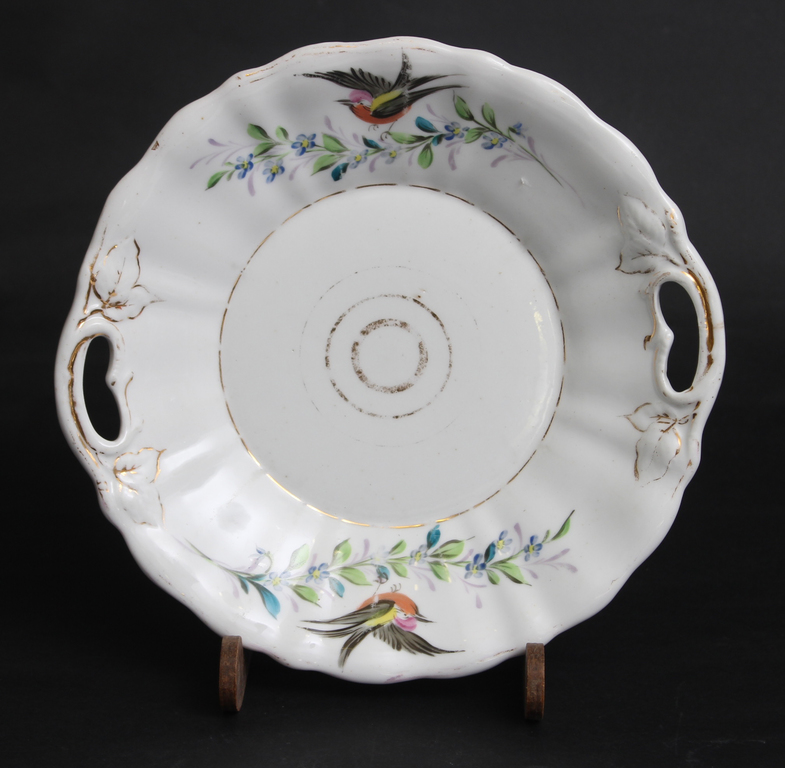 Porcelain serving dish with a bird