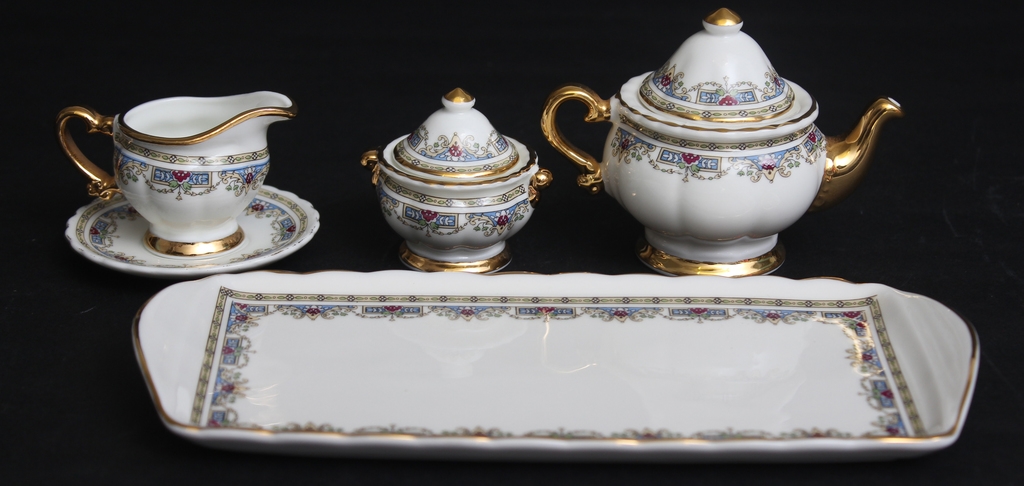 Miniature porcelain set - Jug, cream bowl, sugar bowl, tray and plate