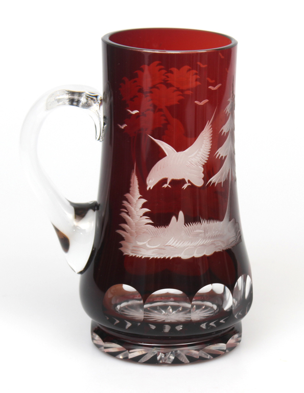 Ilguciems glass drink jug with pictures of birds