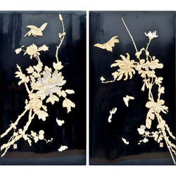 Wooden panels with natural views made of bone and pearl (initials of the artist on the bone plate) 2 pcs